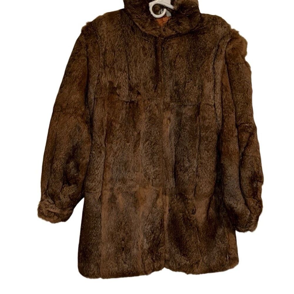 Wilsons Suede & Leather Brown Rabbit Fur Teddy Winter Coat Ladies Medium